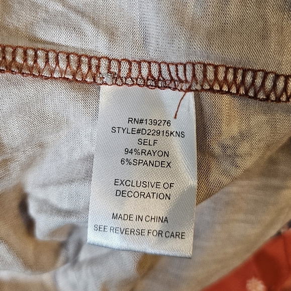 Daniel Rainn, Rust Orange Embroidered 3/4 Sleeve Top Blouse, Size Small, NWT - Picture 7 of 8